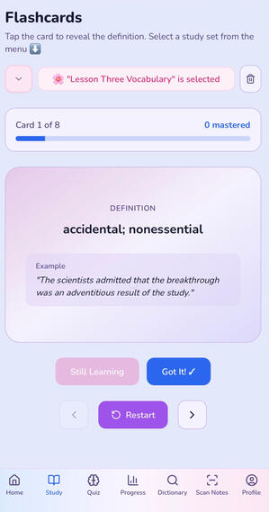 Easy flashcard learning.